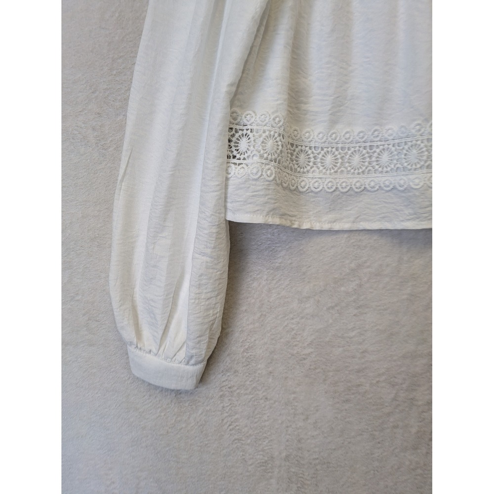 SHEIN Blouse Women's XS White Tie Front Long Sleeve Cottagecore Boho - Picture 2 of 9
